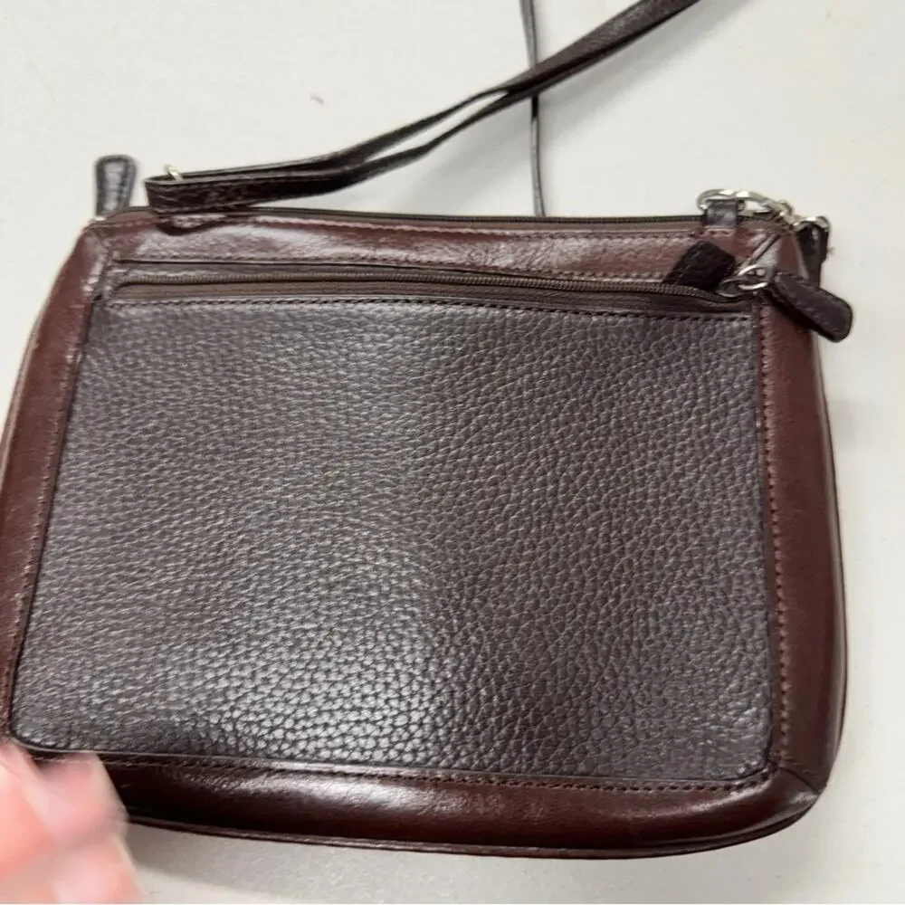 Brighton Vintage Brown Leather Wood Beaded Crossbody Handbag Purse Boho Bag